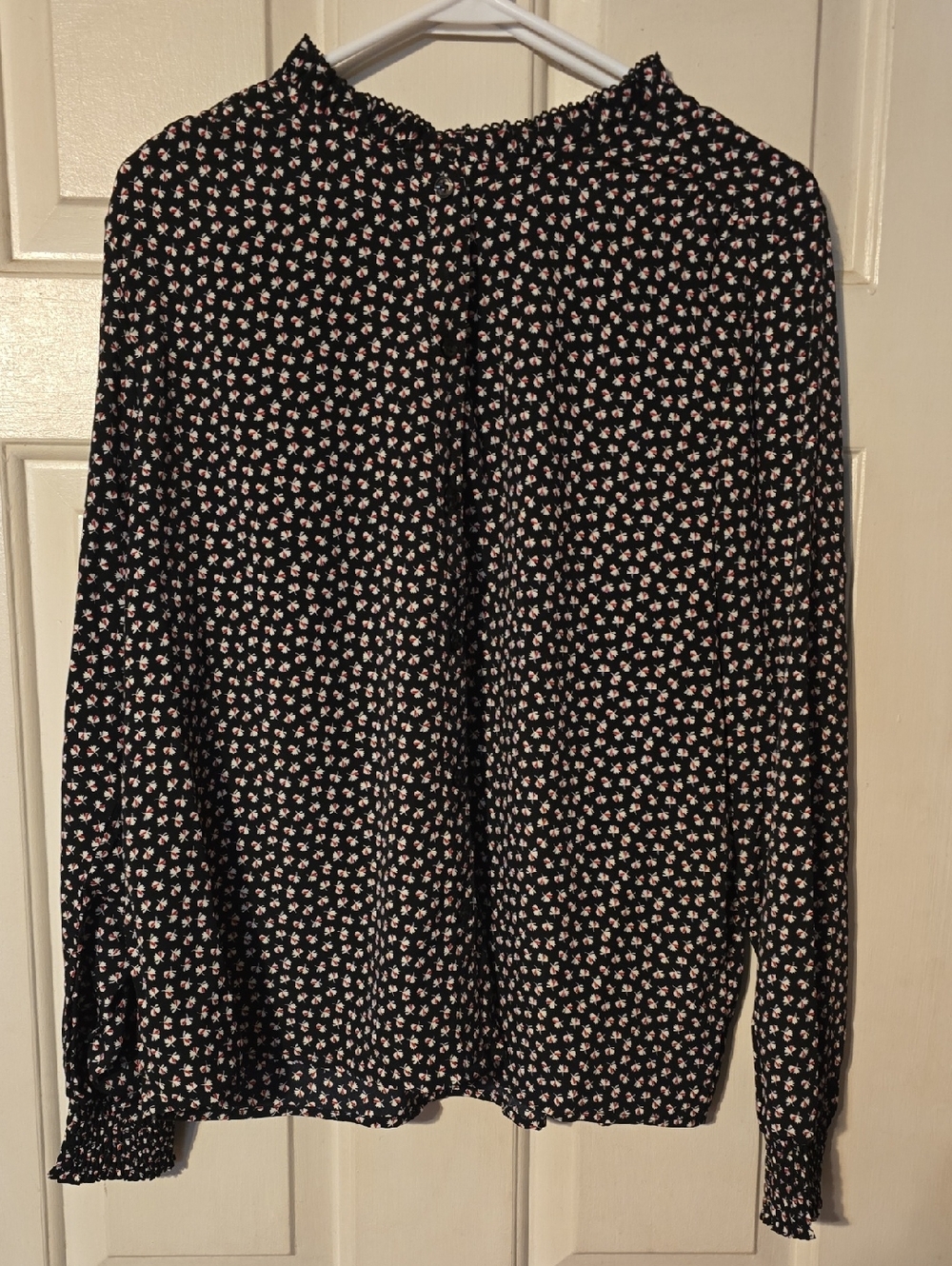 Time and Tru Black Blouse with White and Red Floral Print